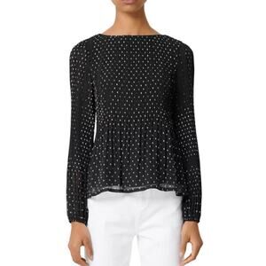 Maje Lockito Pleated Swiss Dot Black White Chiffon Blouse 3 L 8/10